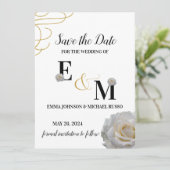 Abstracte eenvoudige witte roos letters bruiloft save the date (Staand voorkant)