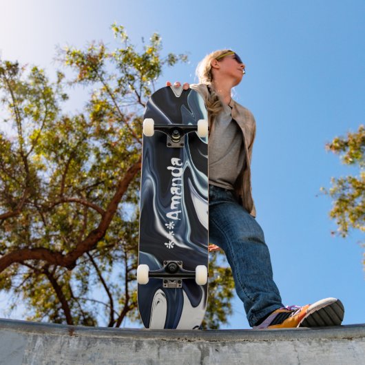 Abstracte elegant vloeibare marmer stromingstextuu skateboard (Buiten 1)
