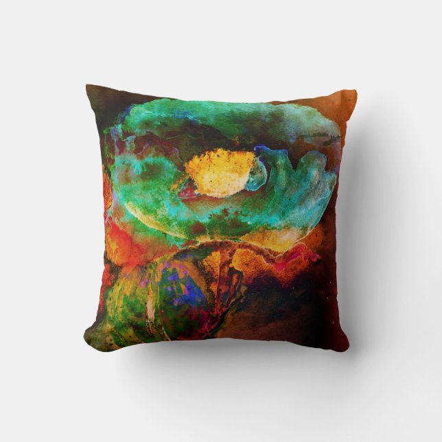 Abstracte elegante blauwgroen groene bloemen kussen (Voorkant)