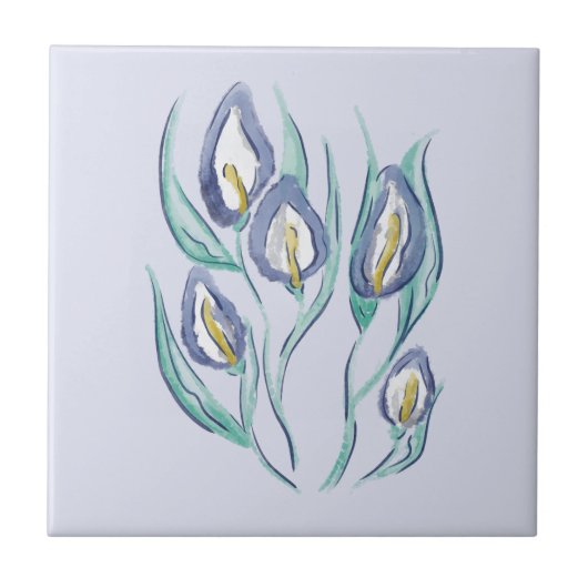 Abstracte Elegantie: Waterverf Paarse Calla Lilies Tegeltje (Voorkant)