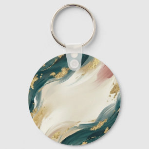 Abstracte Emerald & Goud Marmer Design Sleutelhanger