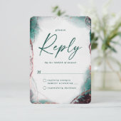 Abstracte Emerald Green Wedding RSVP Reageer Kaart (Staand voorkant)
