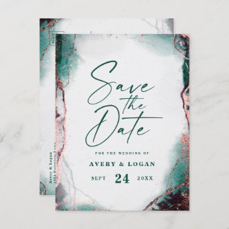 Abstracte Emerald Green Wedding Sla de datum op Aankondigingskaart