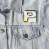 Abstracte en kleurrijke letter P Vierkante Button 5,1 Cm (In situ)