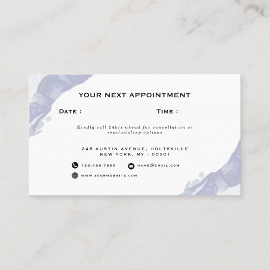 Abstracte en minimale blauwe Waterverf Afsprakenkaartje (Achterkant)