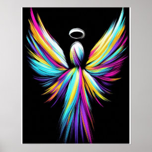 Abstracte engel in een regenboog van kleuren poster