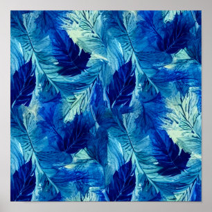 Abstracte esthetische waterverf blauw blauw blad poster