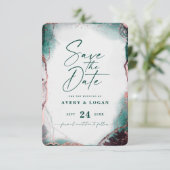 Abstracte Etherale Waterverf Emerald Wedding Save The Date (Staand voorkant)
