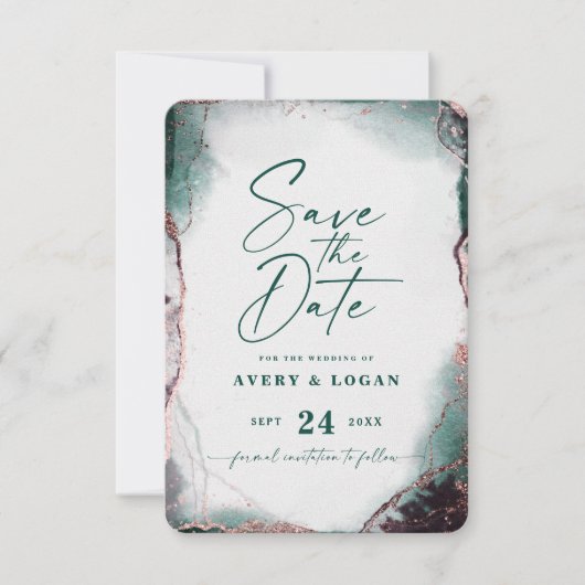 Abstracte Etherale Waterverf Emerald Wedding Save The Date (Voorkant)