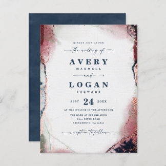 Abstracte etherische marine Burgundy Wedding Invit Aankondigingskaart
