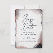 Abstracte etherische marine en Roos Gold Wedding Save The Date (Voorkant)