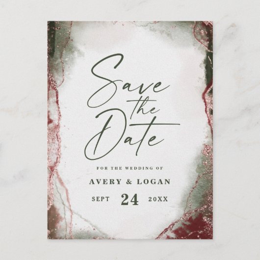 Abstracte etherische terra rosa bruiloft save the aankondigingskaart (Voorkant)