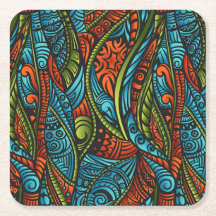 Abstracte etnische achtergrond vierkante kartonnen onderzetter