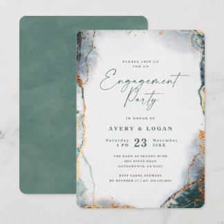 Abstracte Eucalyptus Green & Gold Engagement Party Kaart