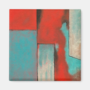 Abstracte expressionistische kunst Rode Turquoise Magneet