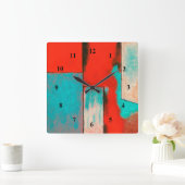 Abstracte expressionistische kunst Rode Turquoise  Vierkante Klok (Huis)