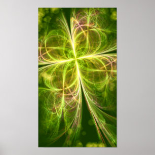 Abstracte Fantasy Four Leaves Green Yellow Clover Poster