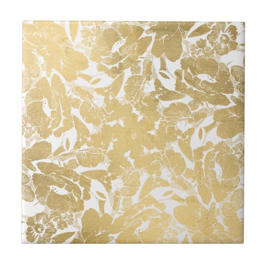 Abstracte Faux Gold Floral Pattern Ceramic Tile Tegeltje (Voorkant)