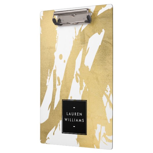 Abstracte Faux Gold-penseelstreken op wit Klembord (Links)