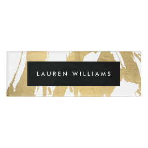 Abstracte Faux Gold-penseelstreken op wit Naambadge