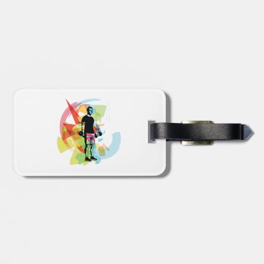 Abstracte Fitness Kunst van het Man Heffen Dumbbel Bagagelabel (Achterkant horizontaal)