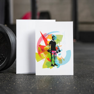 Abstracte Fitness Kunst van het Man Heffen Dumbbel Kaart