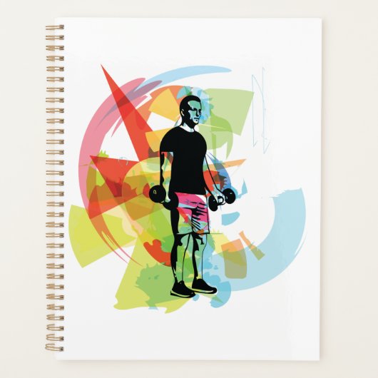 Abstracte Fitness Kunst van het Man Heffen Dumbbel Planner (Voorkant)