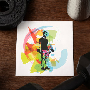 Abstracte Fitness Kunst van het Man Heffen Dumbbel Servet