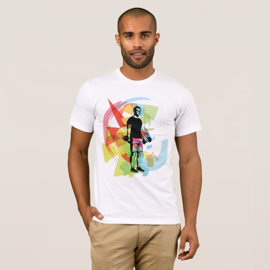 Abstracte Fitness Kunst van het Man Heffen Dumbbel T-shirt (Voorkant volledig)