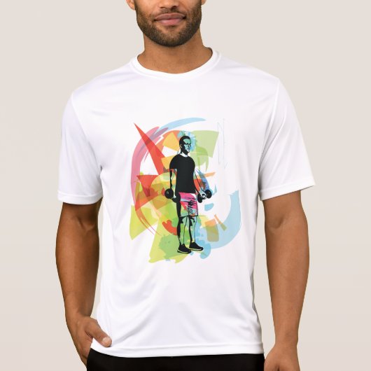 Abstracte Fitness Kunst van het Man Heffen Dumbbel T-shirt (Voorkant)