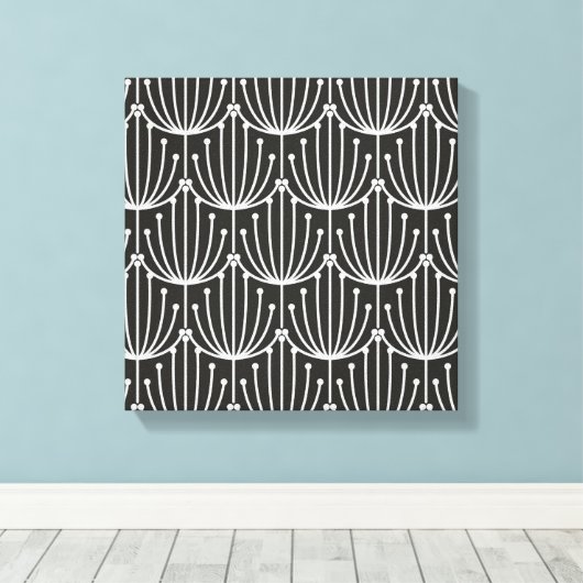 Abstracte flora in zwart-wit patroon Canvas Afdruk (Insitu (Houten vloer))