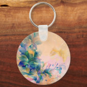 Abstracte Floral Background Blue en beige Sleutelhanger (Voorkant)