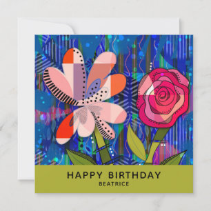 Abstracte Floral Happy Birthday Custom Message Kaa Kaart