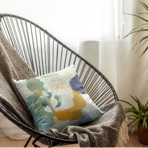 Abstracte Floral in Blue, Sage Gold Sierkussen