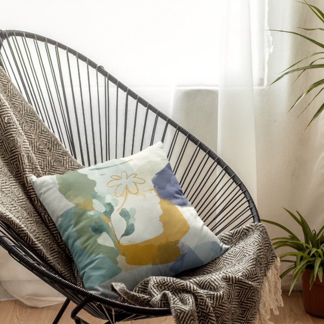 Abstracte Floral in Blue, Sage Gold Sierkussen (Creator heeft geüpload)