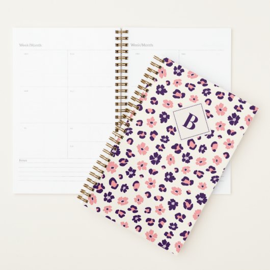 Abstracte Floral Leopard Animal Print Monogram Planner (Display)