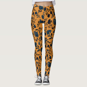 Abstracte Floral Mustard en Blue Chic-Leggings Leggings