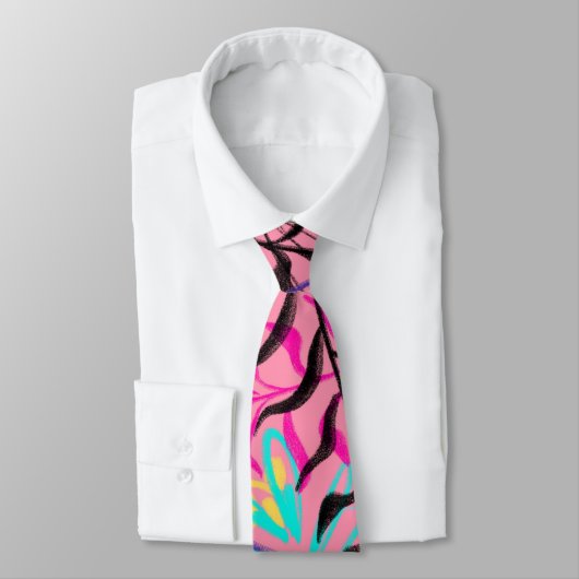 Abstracte Floral Pastels Monogram Necktie Stropdas (Gebonden)