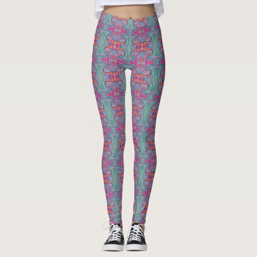 Abstracte Floral Psychedelic Rainbow Waves of Colo Leggings (Voorkant)