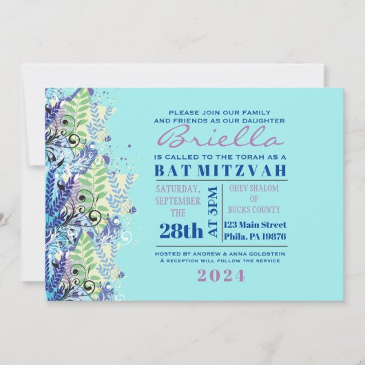 ABSTRACTE FLORAL STAR Turquoise Invitation Kaart (Voorkant)