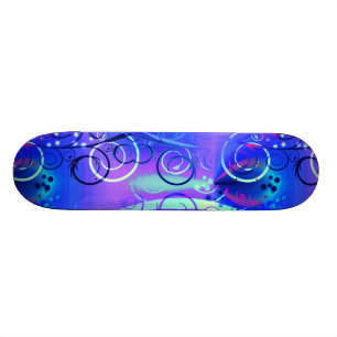 Abstracte Floral Swirl Blue Paars Girly Gifts Skateboard