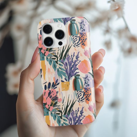 Abstracte Floral Vase Art Design in Warme Pastels iPhone Hoesje