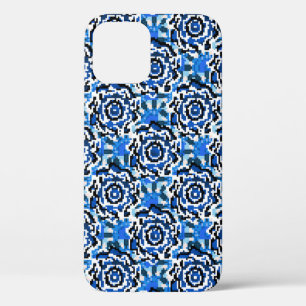 Abstracte florale, blauwe, zwarte en beige mode t iPhone 12 hoesje