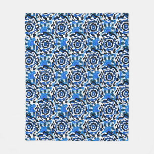 Abstracte florale, blauwe, zwarte en beige mode t fleece deken
