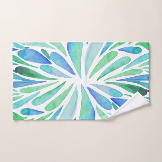 Abstracte florale waterverf barst aqua en blauw bad handdoek (Handdoek)