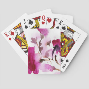 Abstracte florale waterverf schilderijen 4 pokerkaarten
