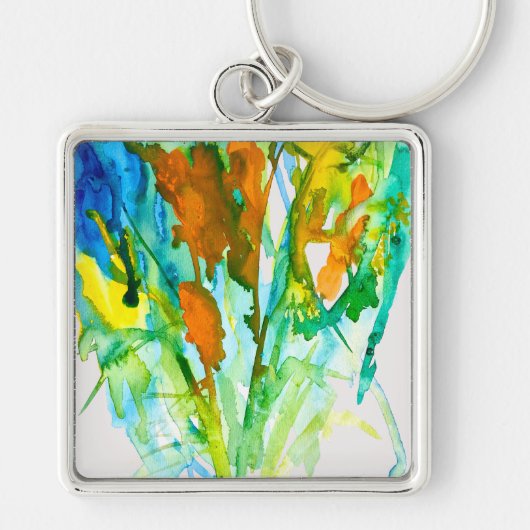 Abstracte florale waterverf sleutelhanger (Voorkant)