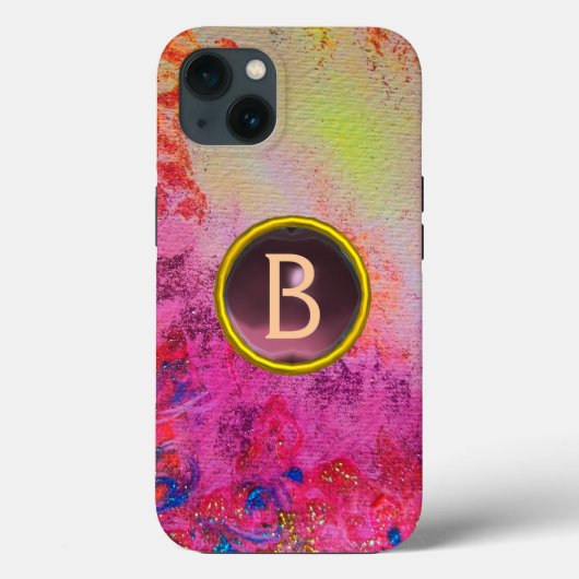 ABSTRACTE FLORALE ZWIRLS PAARSE GEMSTONE MONOGRAM Case-Mate iPhone CASE (Achterkant)