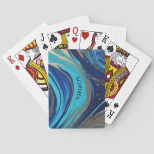 Abstracte Flow Art-Blue en Gold- Pokerkaarten