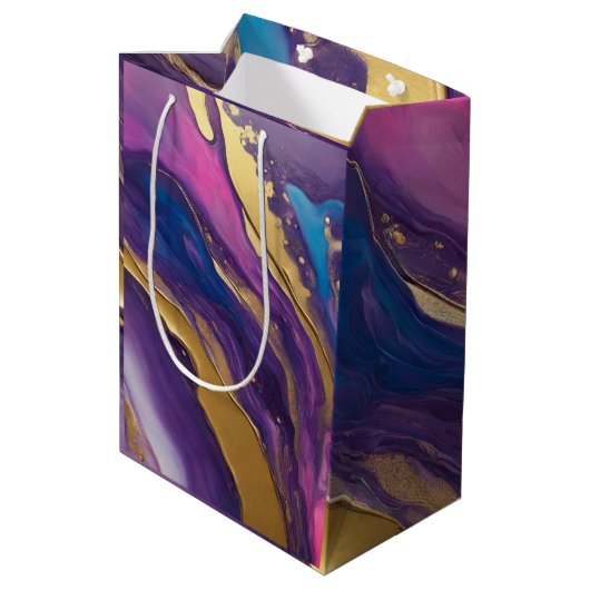 Abstracte Flow Art-Blue Paarse Roze en Goud- Medium Cadeauzakje (Achterkant Gekanteld)